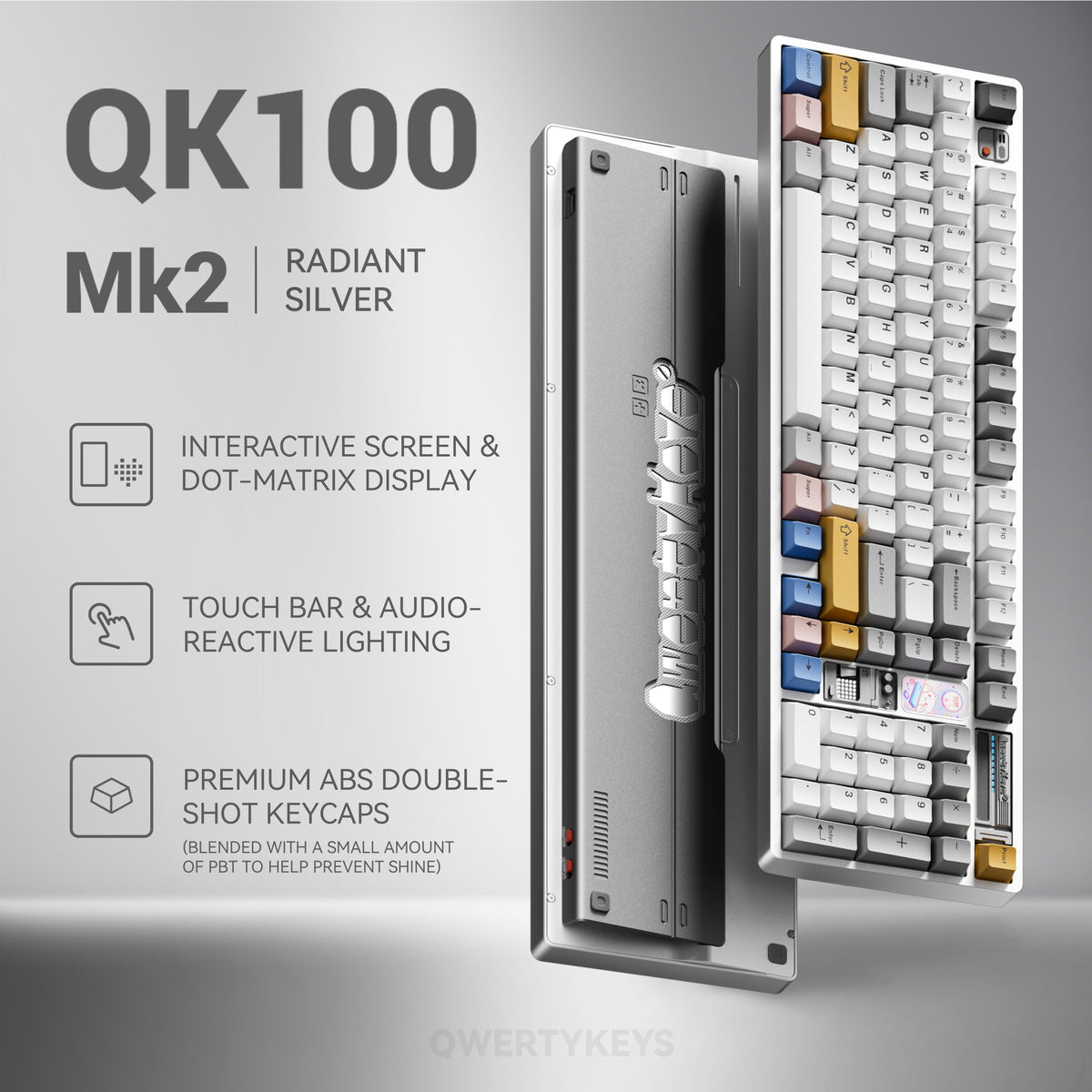 Qwertykeys QK100 Mk2 keyboard in Radiant Silver