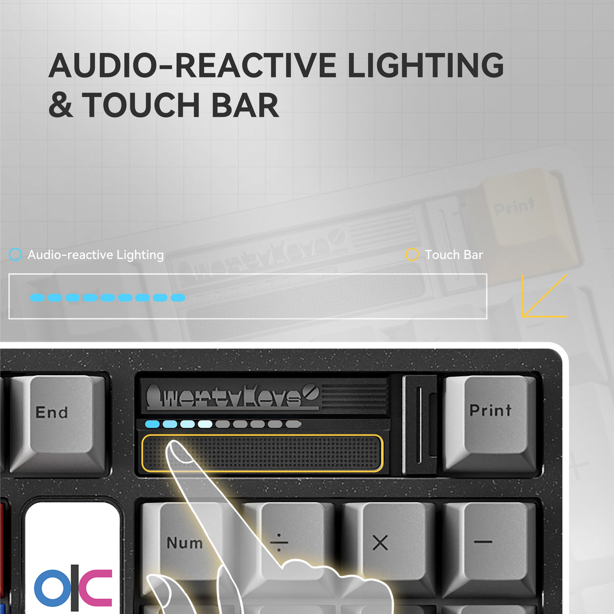 QK100 Mk2 touch bar and audio-reactive light bar, Black Knight