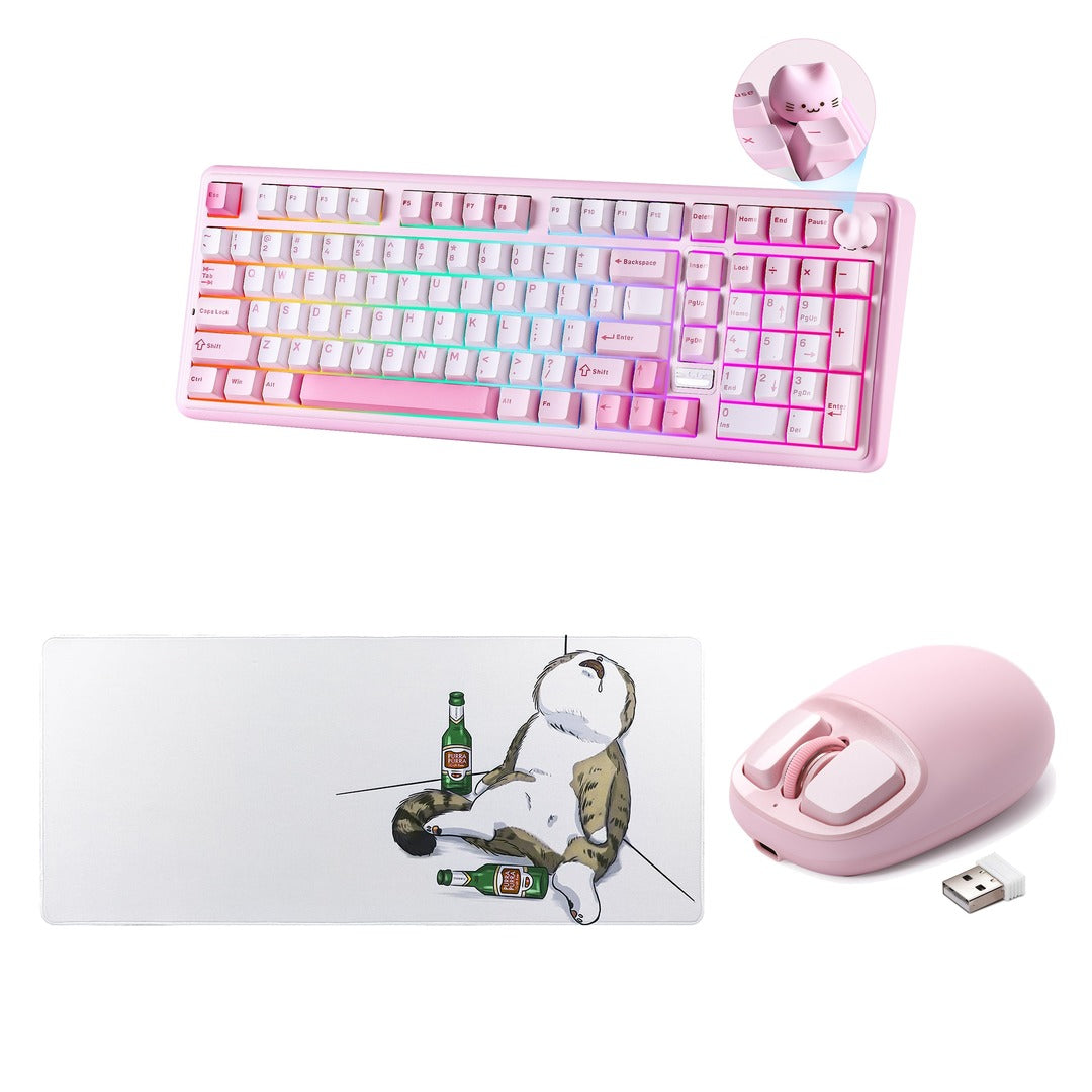 YUNZII Desk Setup Bundle: B98 Pro Keyboard + C1 Wireless Mouse + Cat Desk Mat: everything in the bundle