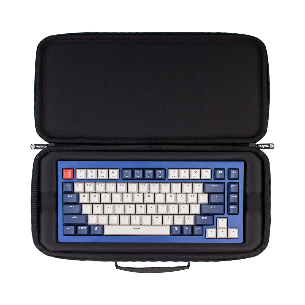 Keychron carrying case open with a Keychron Q1 inside (Q1 / V1 family case)
