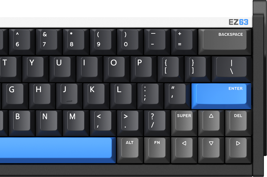 Close-up of the EZ63 arrow keys and blue accent keys