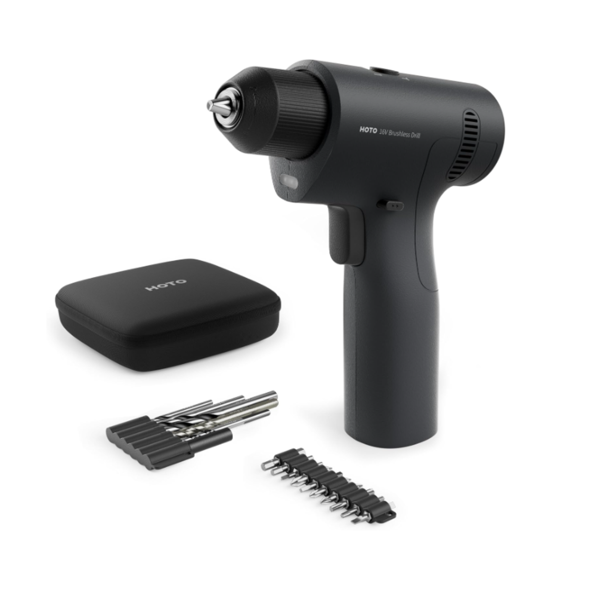 HOTO 16V Brushless Drill with storage bag and bits