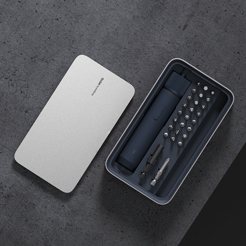 HOTO 3.6V Electric Screwdriver Kit Pro, open case with screwdriver and bits