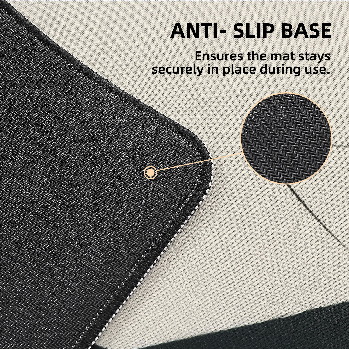 Close-up of the desk mat's non-slip rubber base