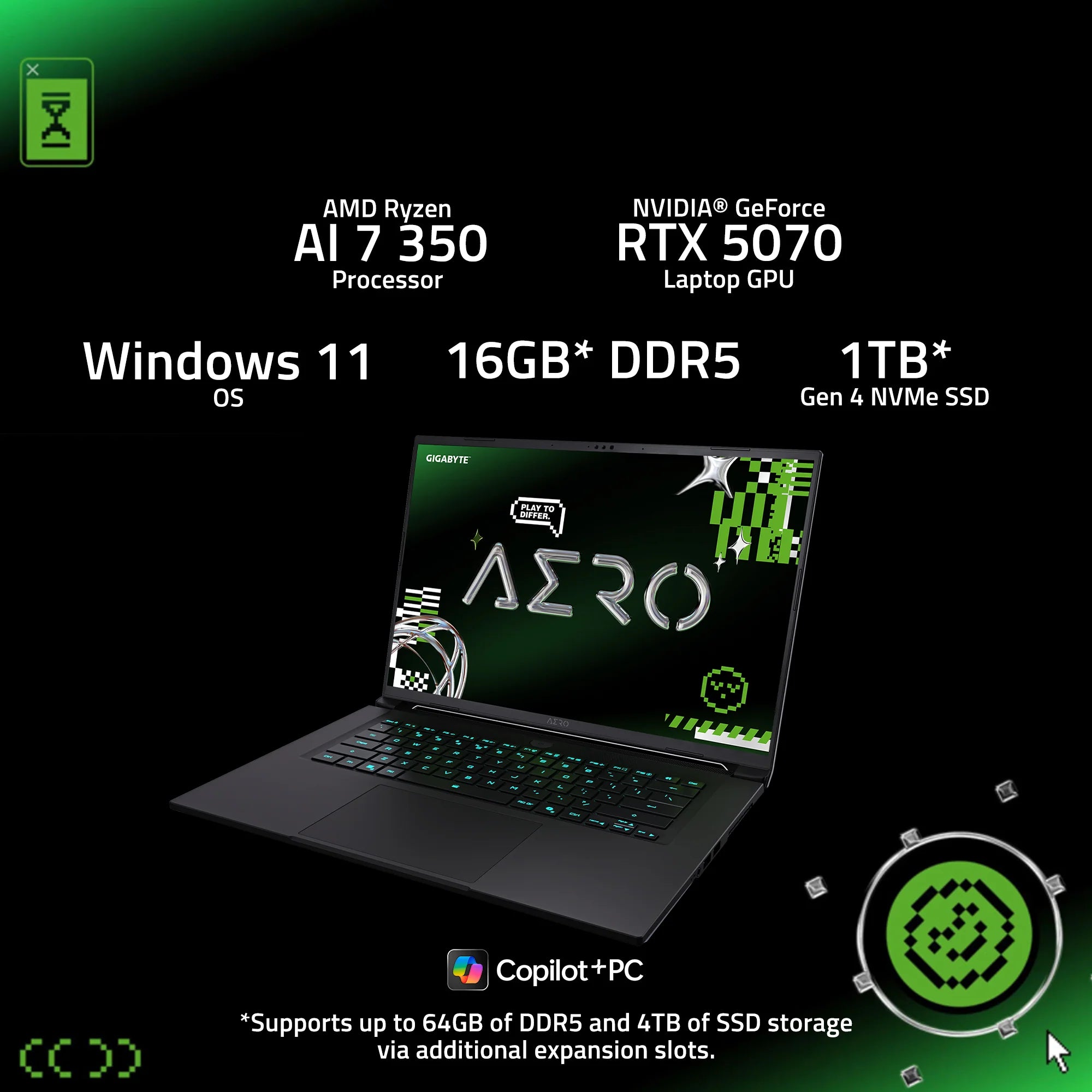 GIGABYTE AERO X16 | RTX 5070 | Ryzen AI 7 350 | 16GB | 1TB | Gaming Laptop
