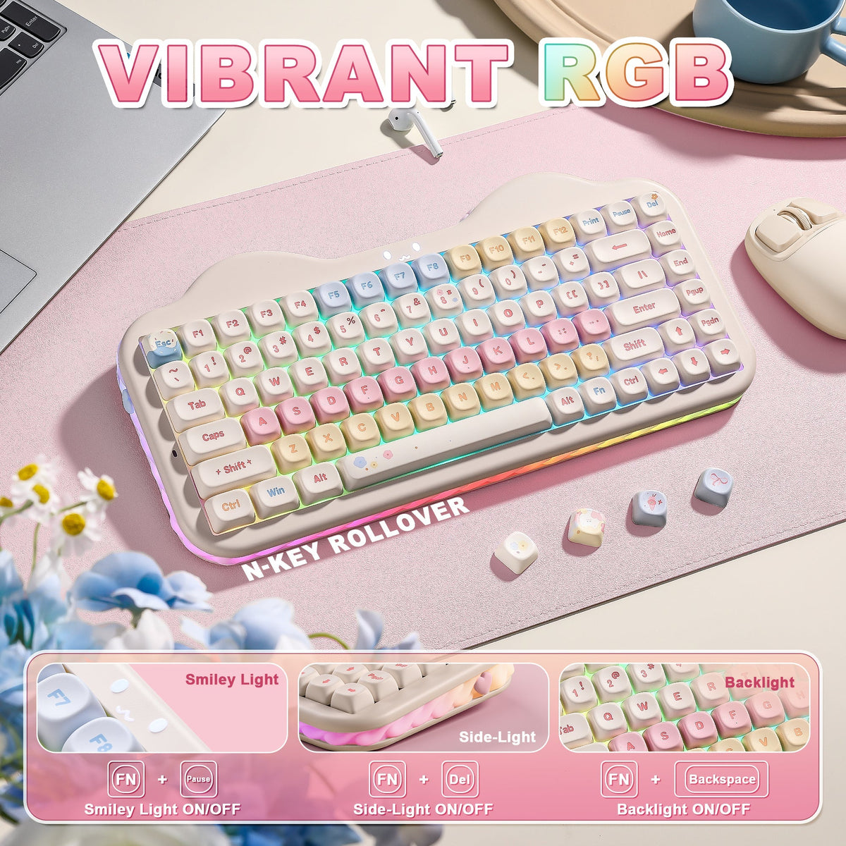 C75 in Beige with RGB, side light and smiley light on