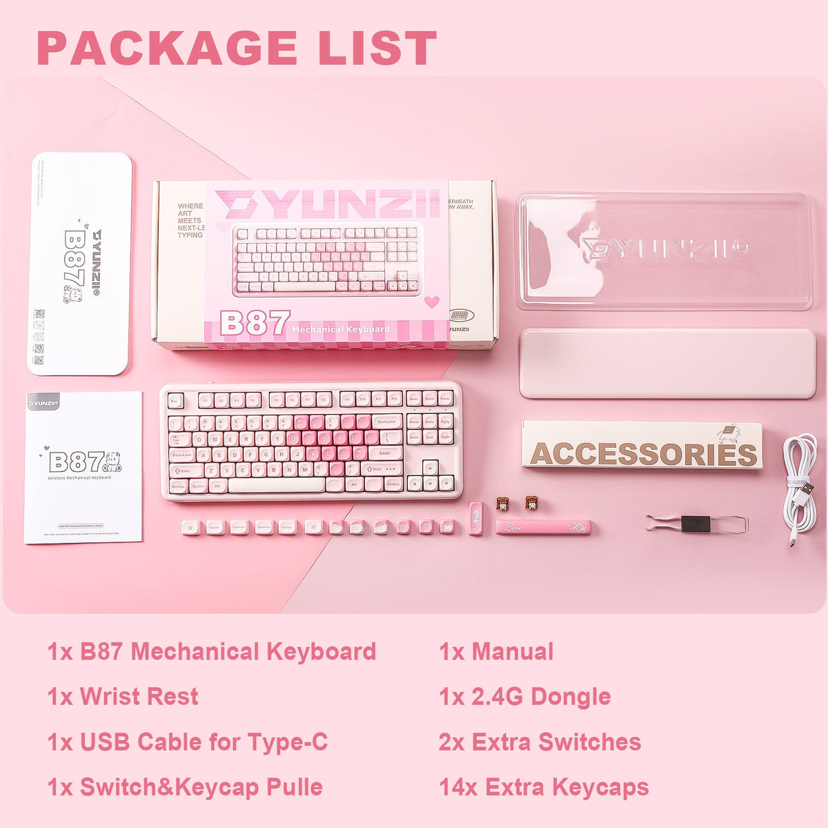 B87 box contents including the wrist rest