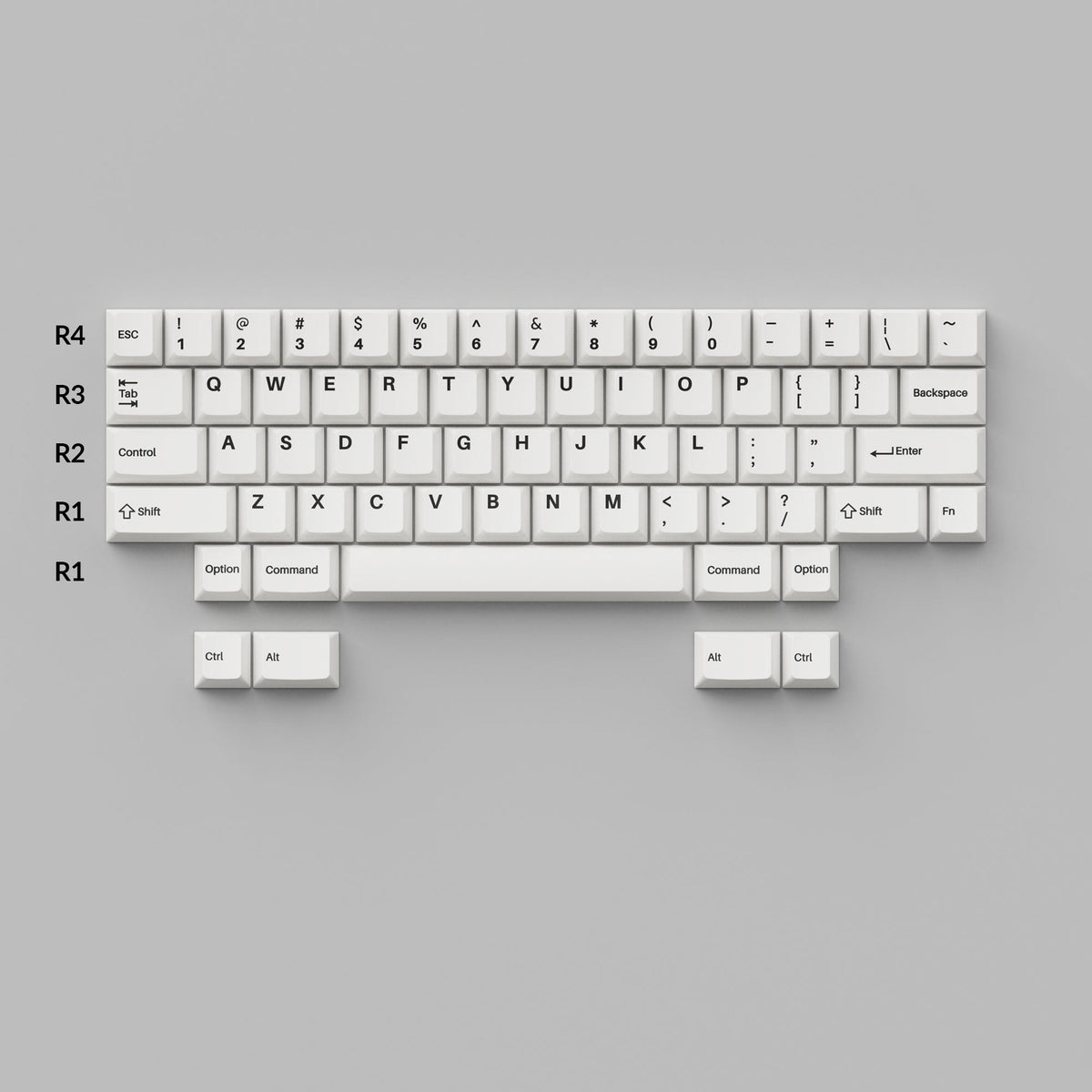 Black on White - Bow keycaps arranged in an HHKB ANSI layout