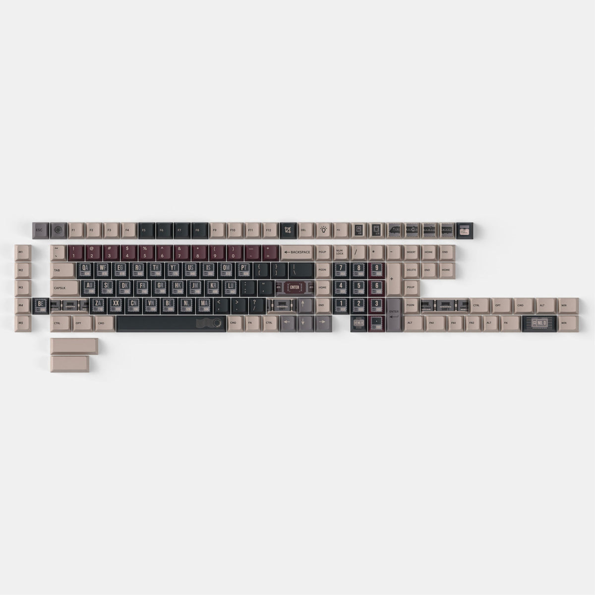 Keychron Vintage Stamp keycap set, all 140 keys laid out