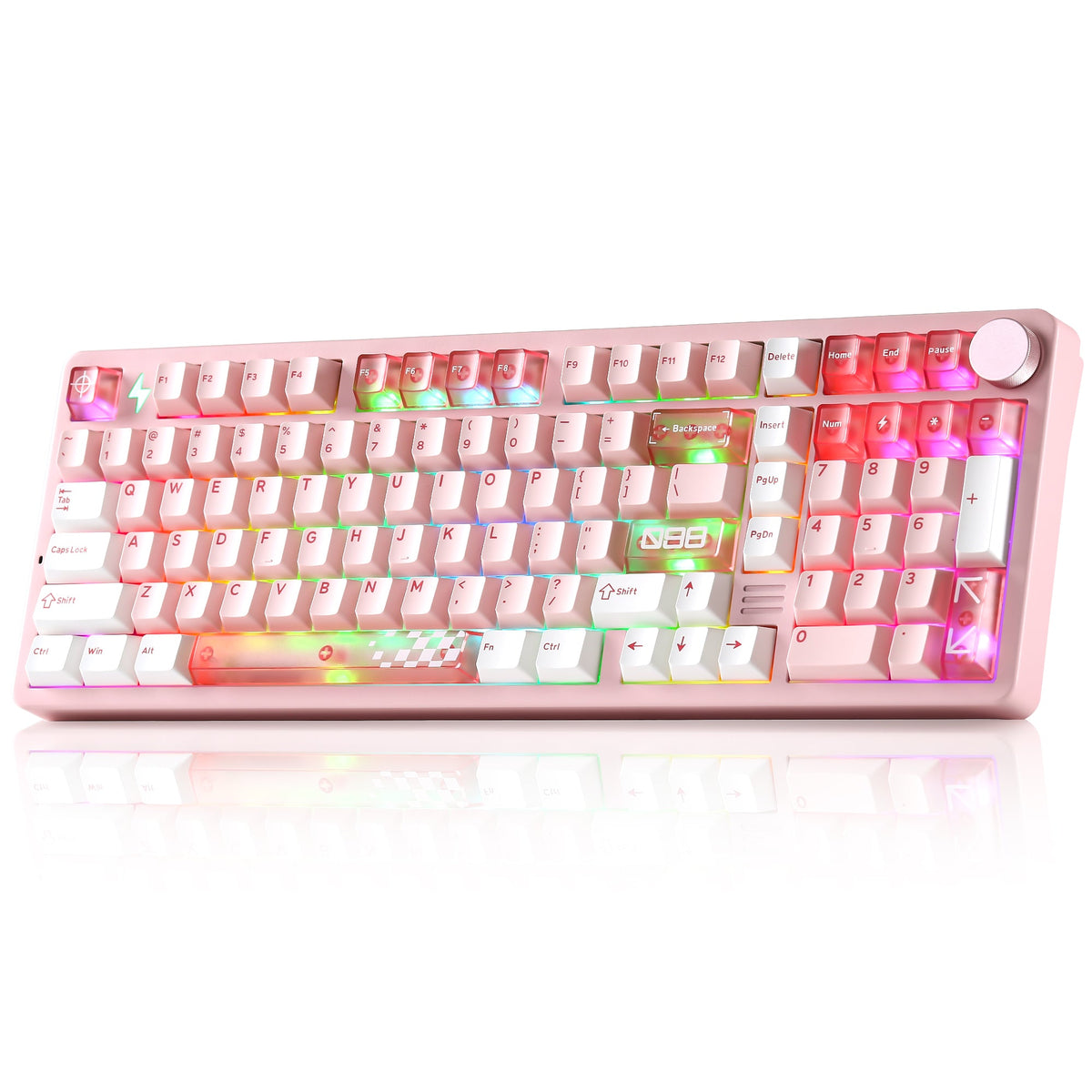 YUNZII AL98 Pro keyboard in Pink with RGB lighting, angled view