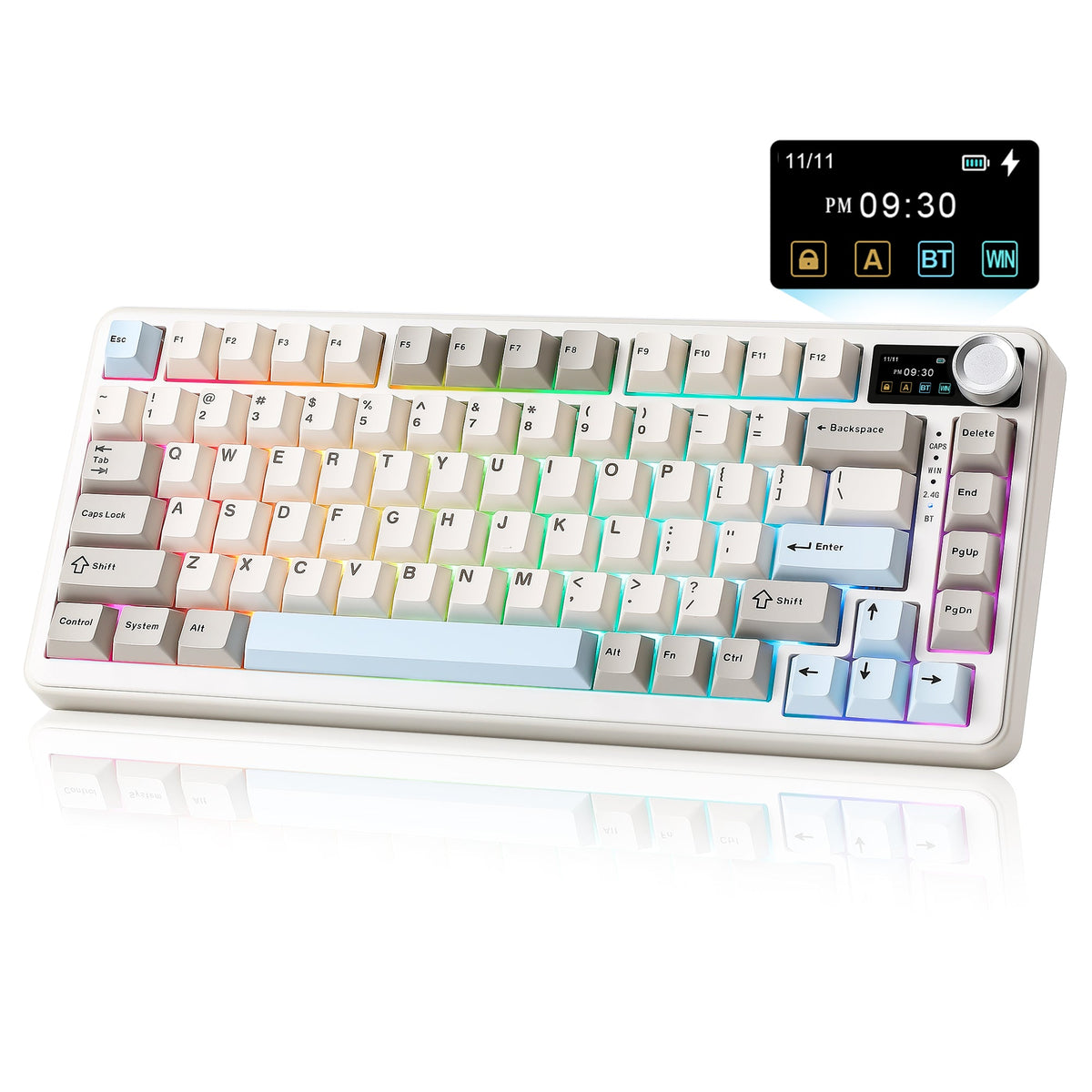 YUNZII B75 Pro Max in Beige, angled view with screen