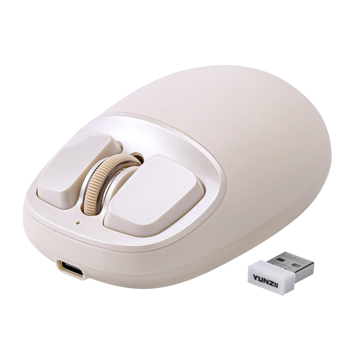 YUNZII C1 silicone mouse in Beige with receiver, angled view