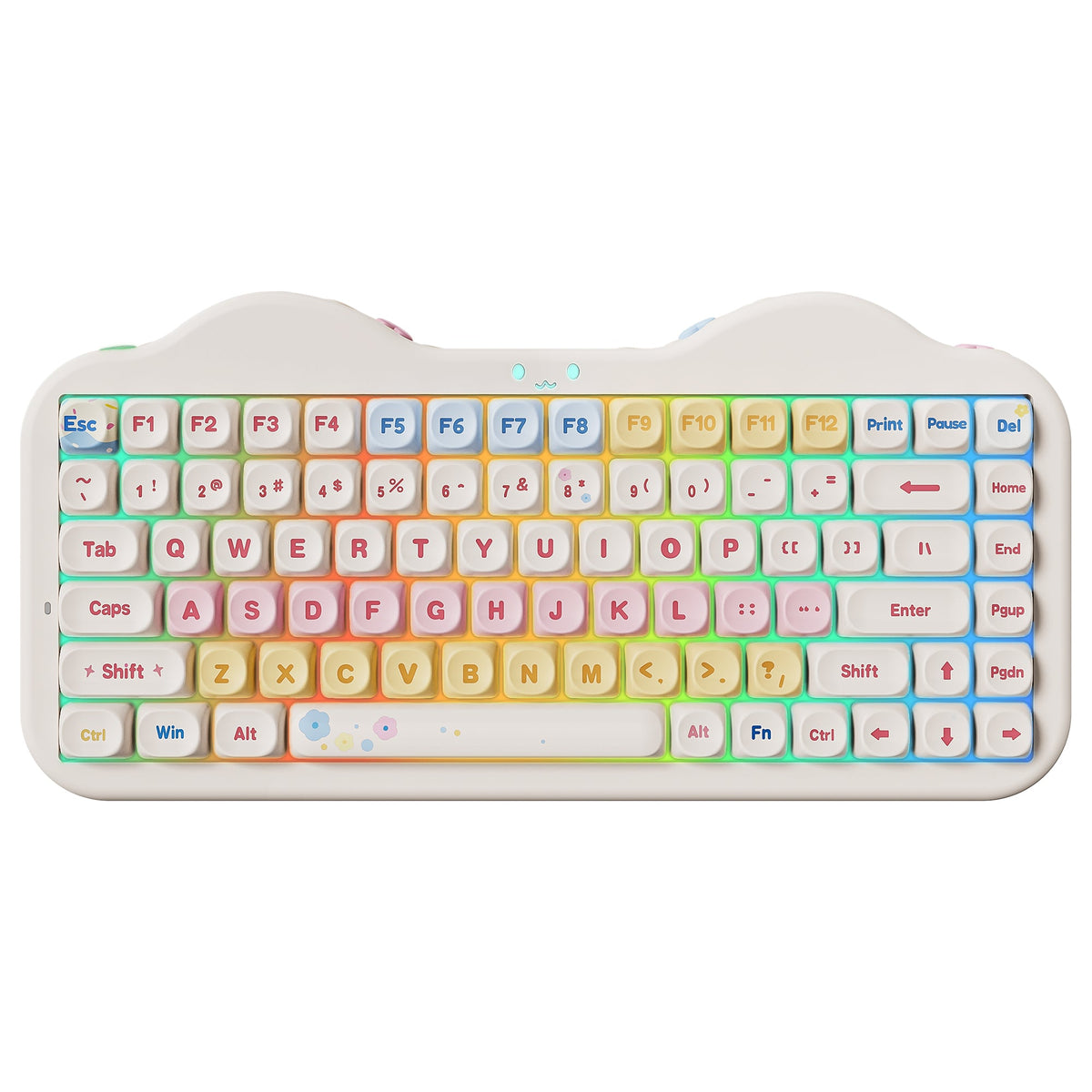 YUNZII C75 Cake Meow in Beige with RGB lighting, top view