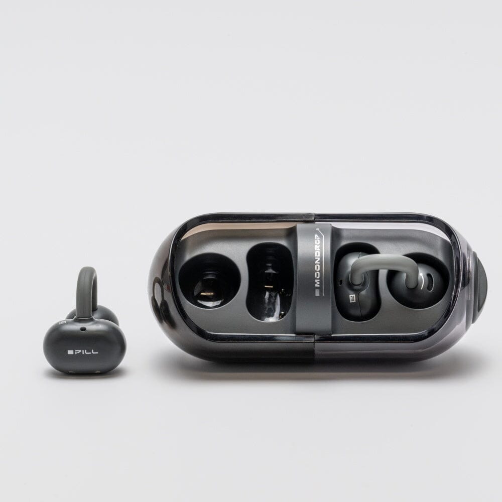 MOONDROP PILL in Black, earbud beside case