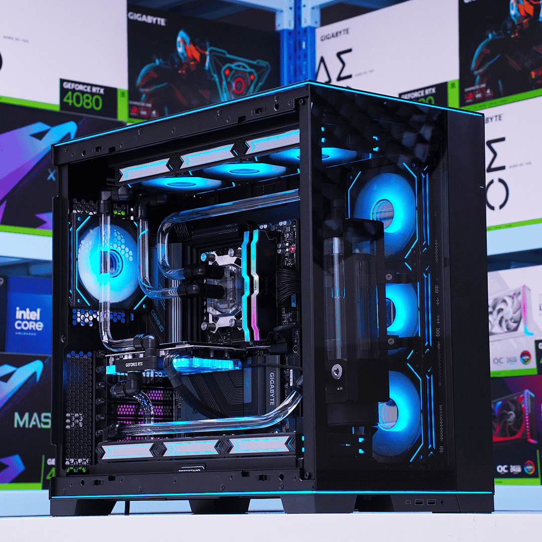 gaming pc build custom liquid cooling system