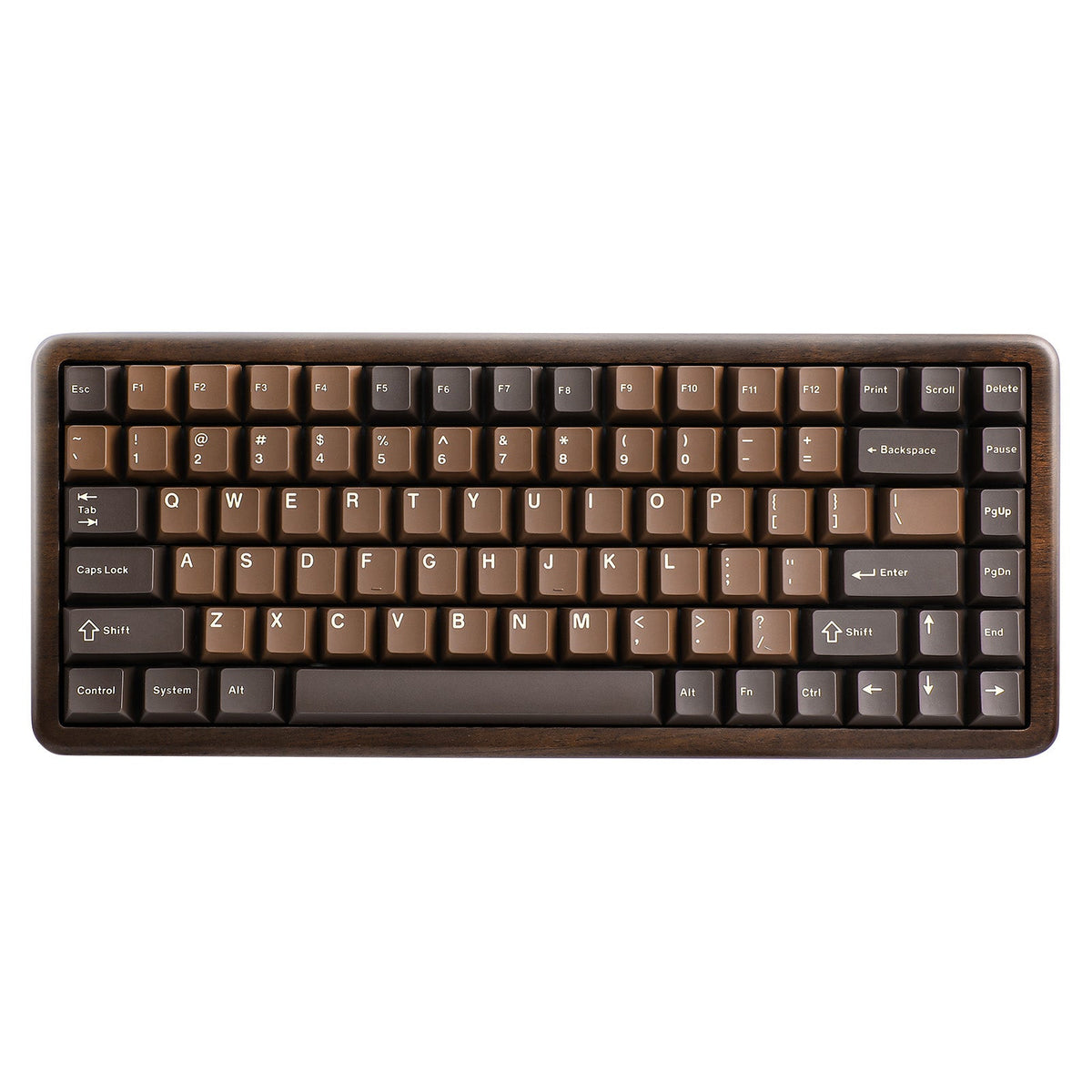 YUNZII WOOD84 keyboard in walnut wood, top view