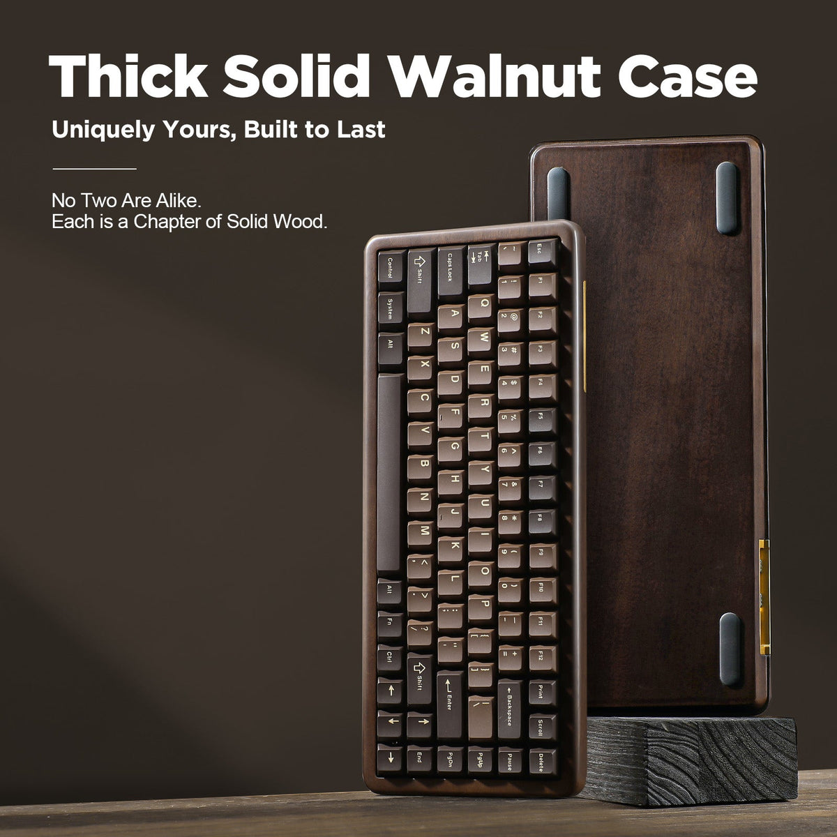 YUNZII WOOD84 front and underside of the solid walnut case
