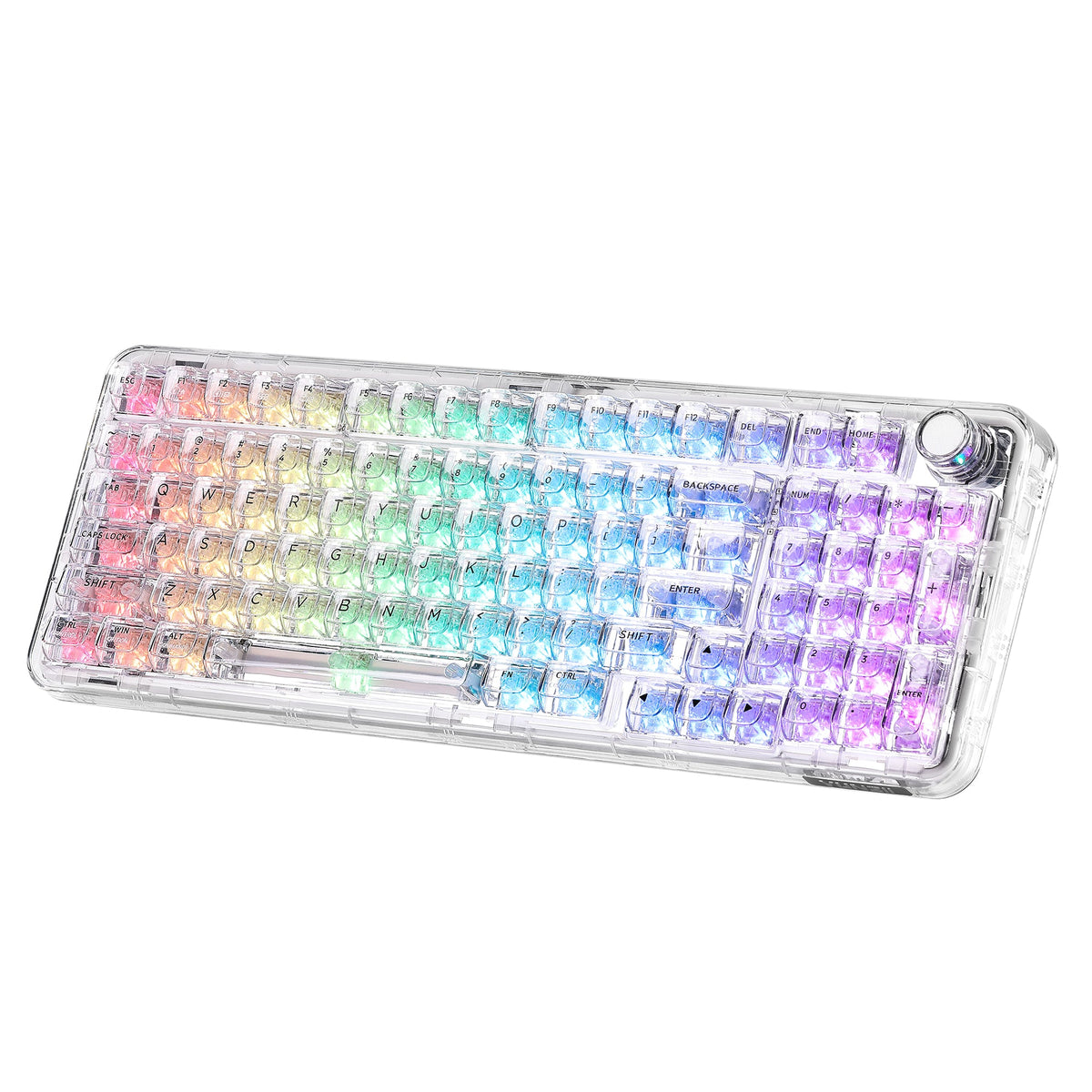 YUNZII X98 in Transparent White, angled view with RGB